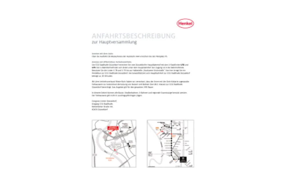 Anfahrtsbeschreibung zur Henkel Hauptversammlung