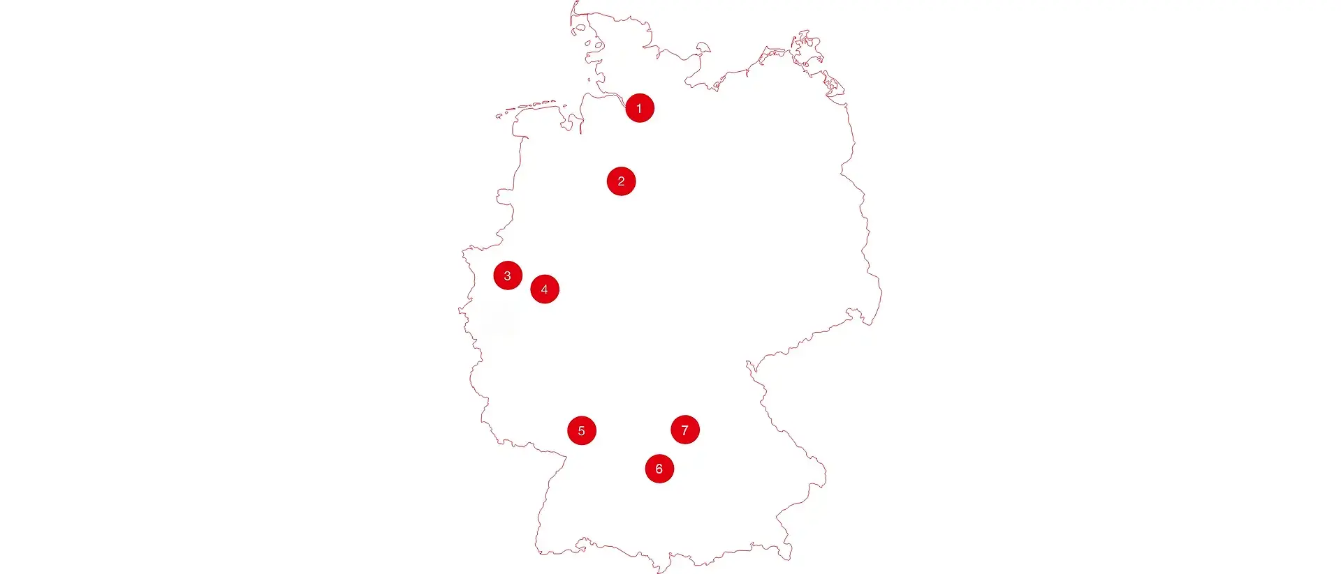 Eine Karte von Deutschland mit nummerierten Icons, die die unterschiedlichen Henkel-Standorte anzeigen. 