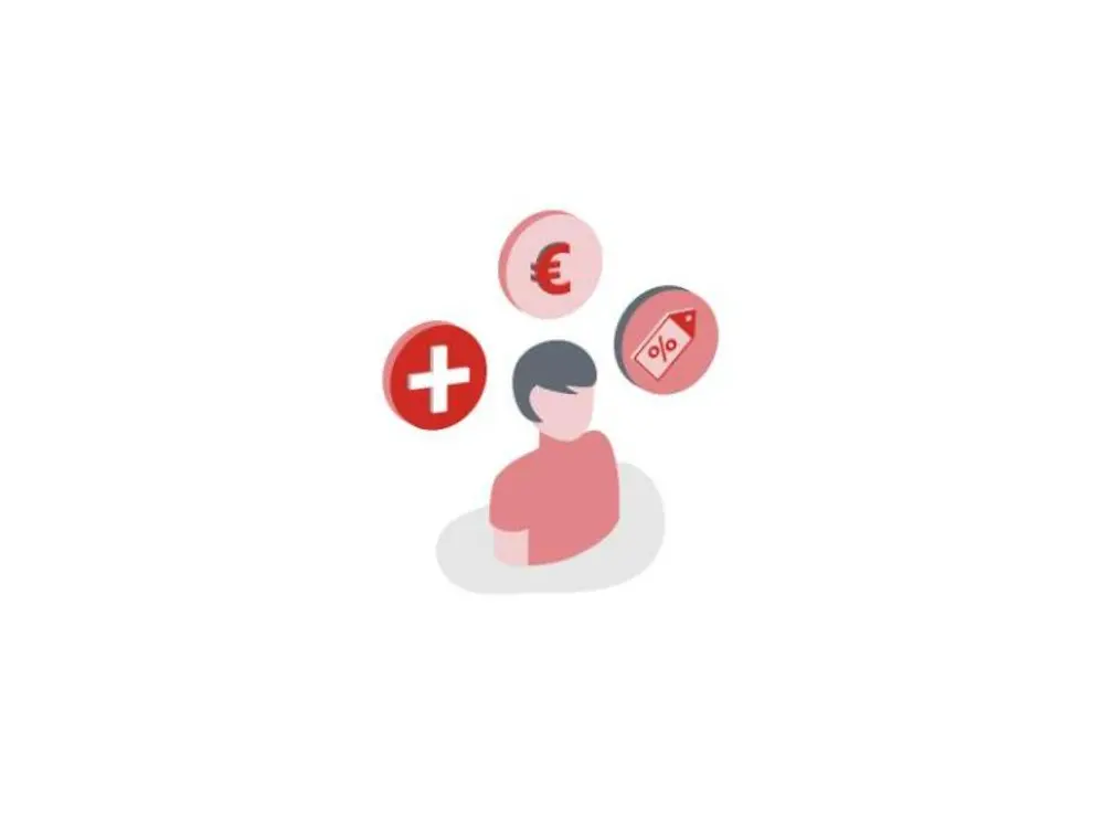 Illustration eines Menschen mit drei Icons über dem Kopf. 