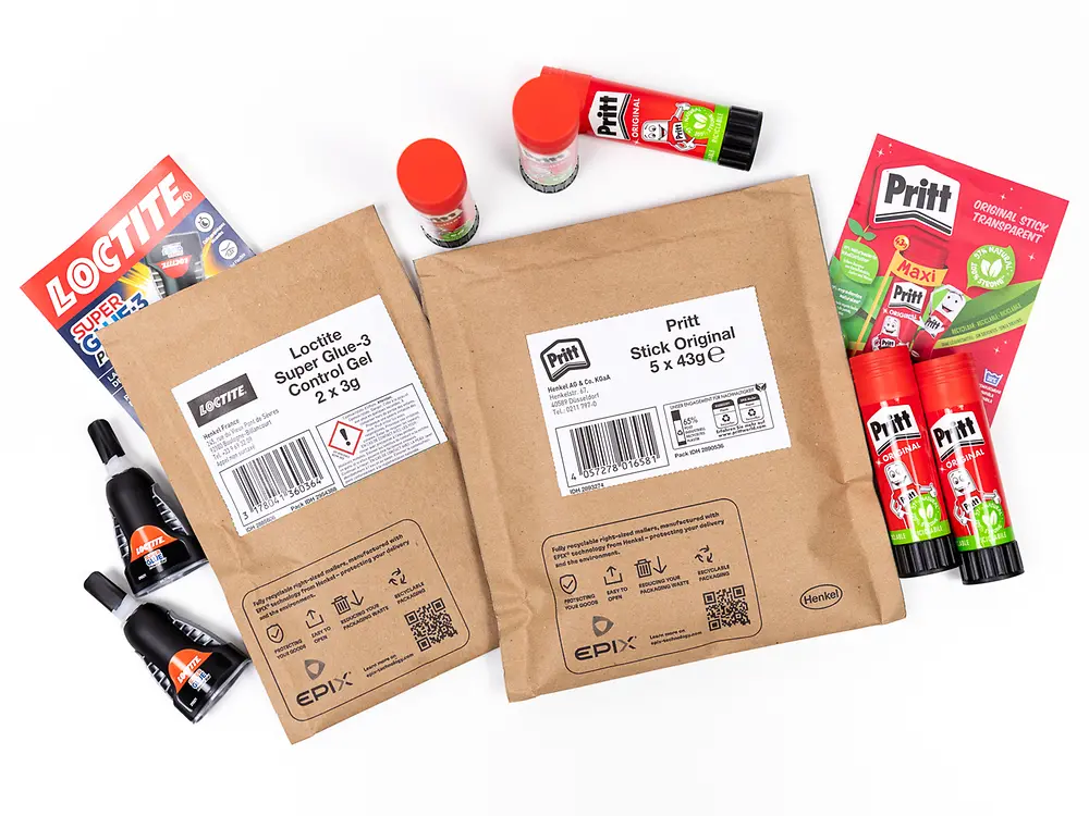 
E-Commerce-Kunden erhalten Pritt- und Loctite-Produkte in einigen Kanälen ab sofort in gepolsterten EPIX-Versandtaschen, die zu 90 Prozent aus recyceltem Papier bestehen und zu 92 Prozent recycelbar sind. 