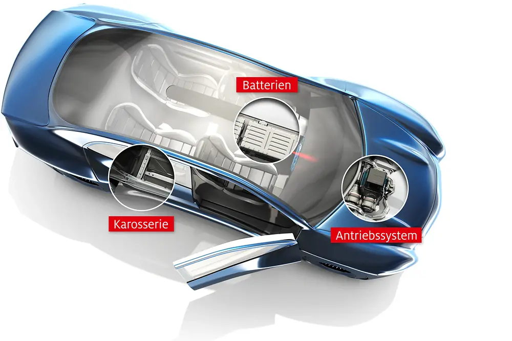 Leichtbau Elektroauto Ansicht von Oben